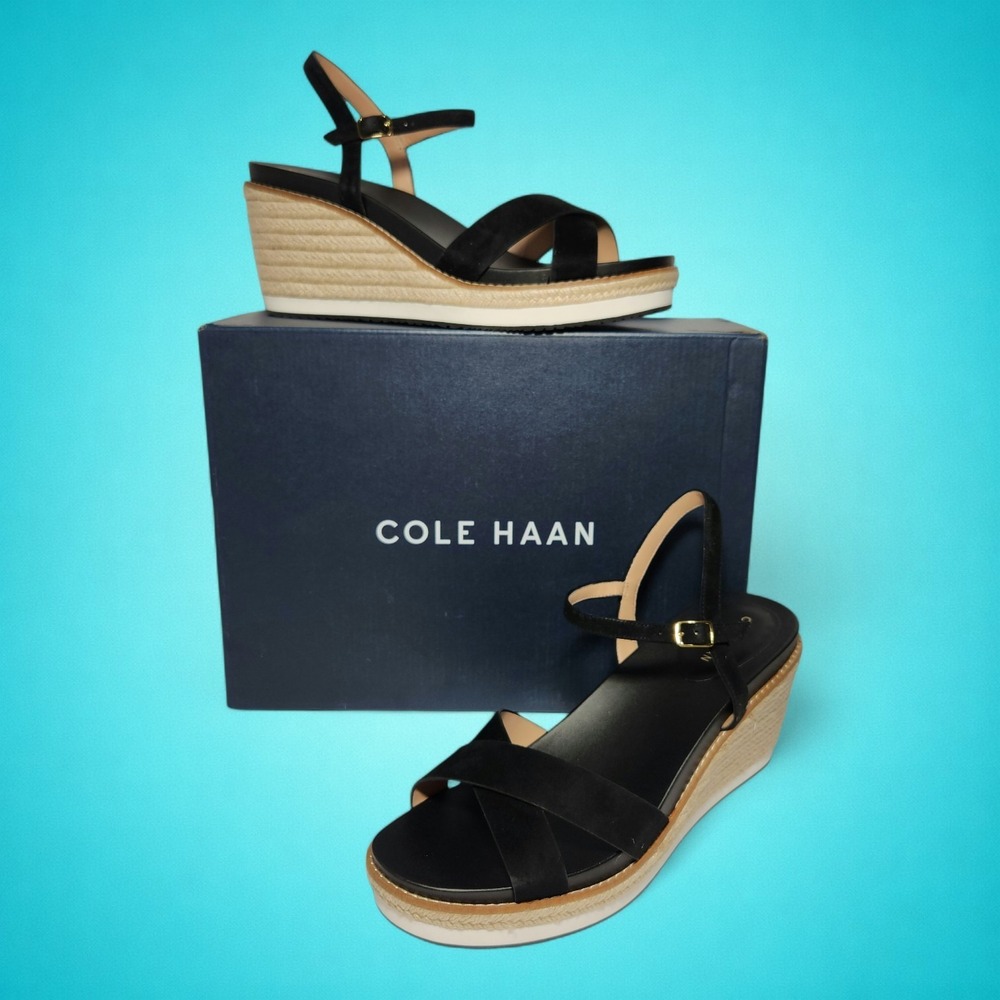 New‎ Cole Haan Women's Cloudfeel Silvee Espadrille Black Sandals, Size 11 B